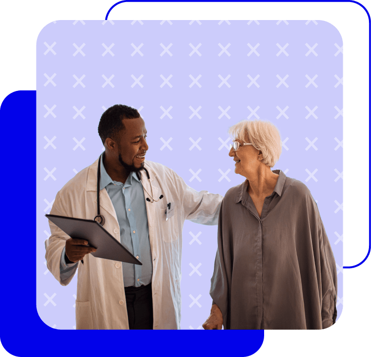 Male doctor and female patient discussion treatment