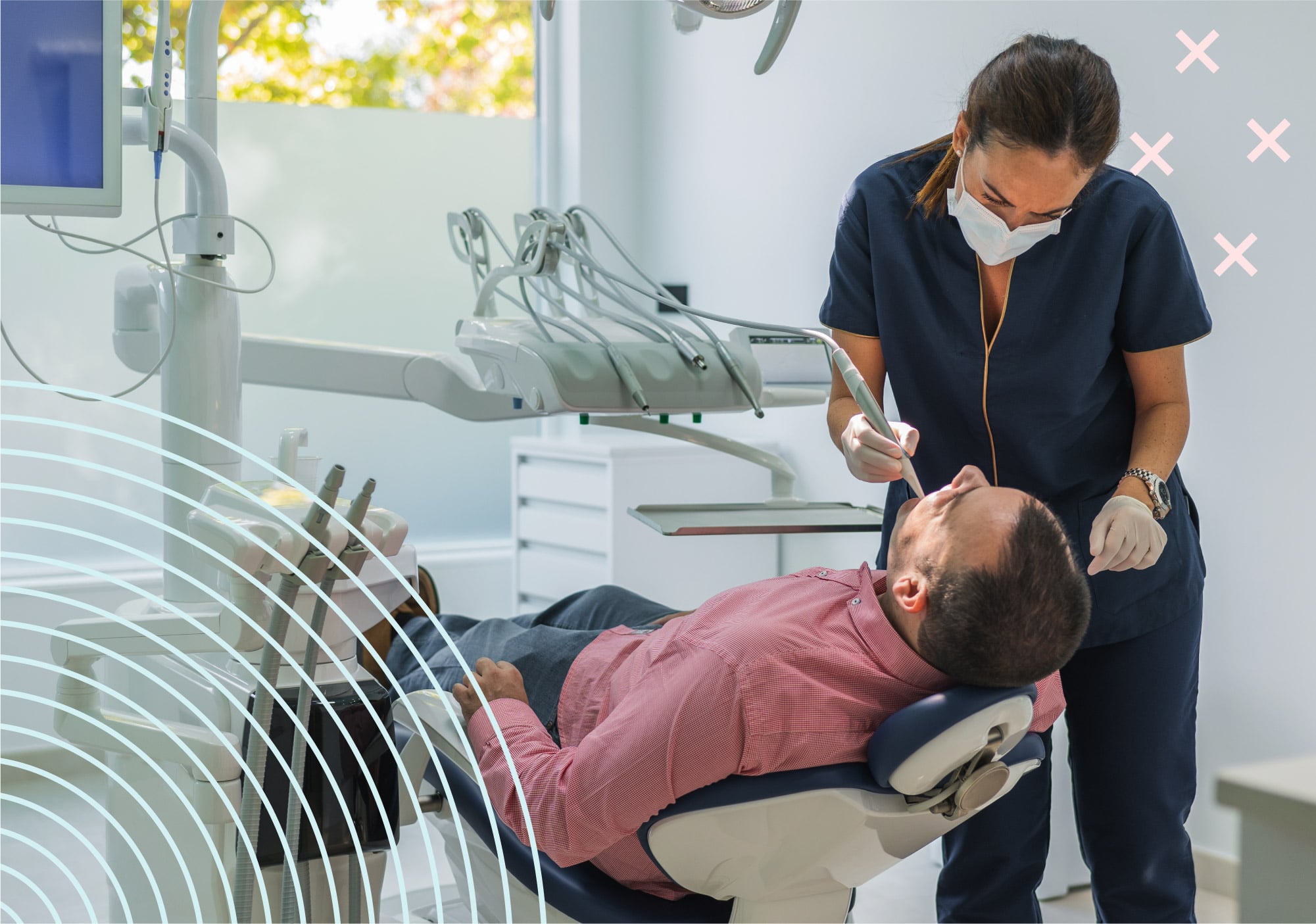 Dentist at a large group practice with her patient