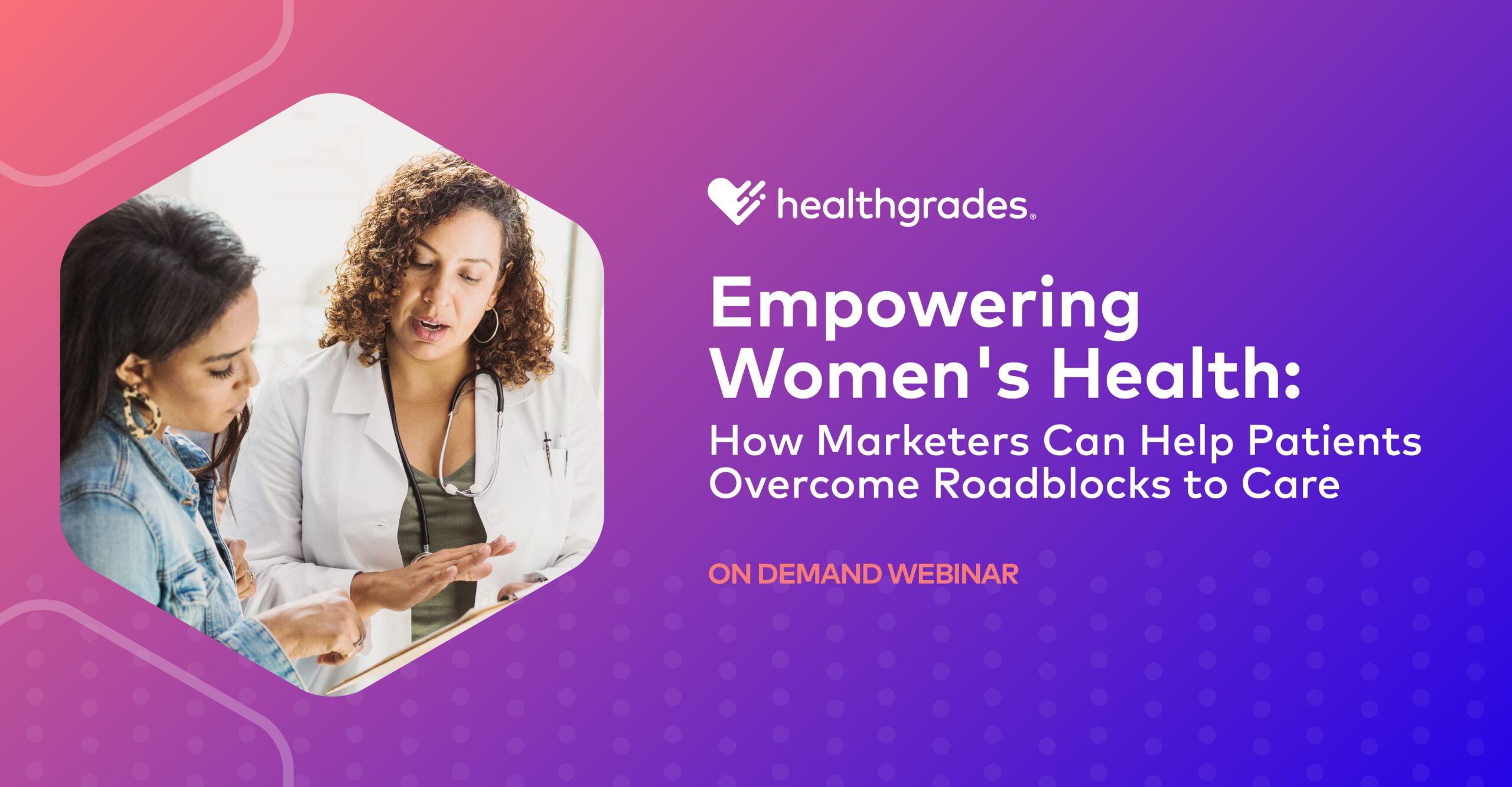 Designed image with a woman speaking to her doctor, who is also a woman.